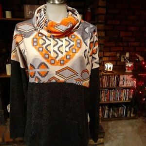 Tribal cowl neck sweatshirt